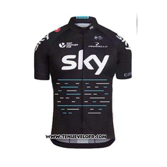 2017 Maillot Ciclismo Sky Bleu et Noir Manches Courtes et Cuissard